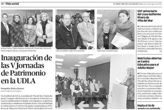 EL MERCURIO V JORNADA PATRIMONIO, PROGRAMA PASOS MUNIC. VIÑA DEL MAR