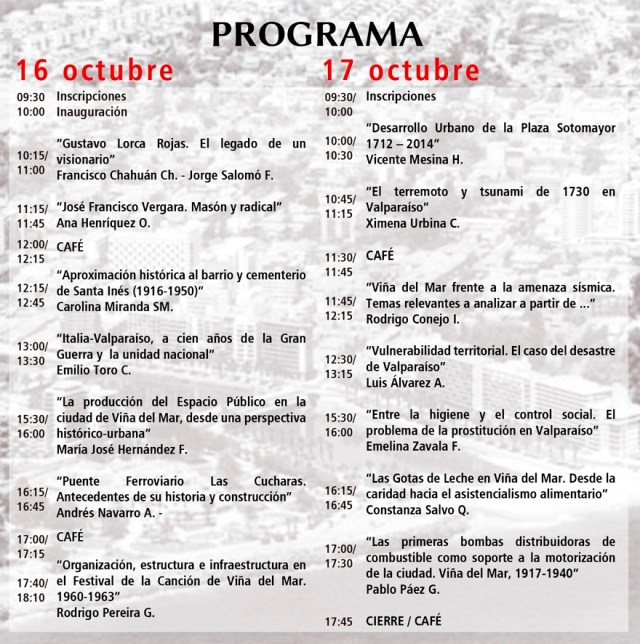 Programa Jornadas de Historia Viña del Mar, 2014
