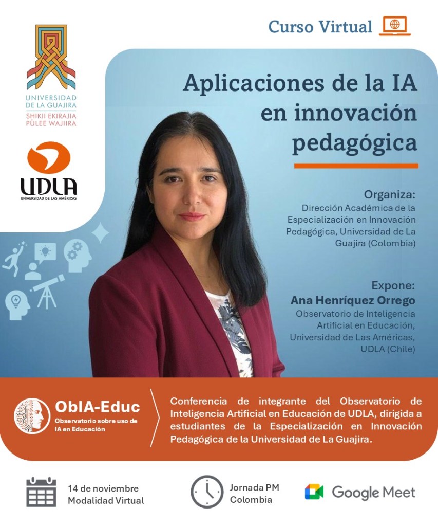 taller IA en innovación educativa, dictada por ana henriquez orrego en Universidad de la Guajira de Colombia